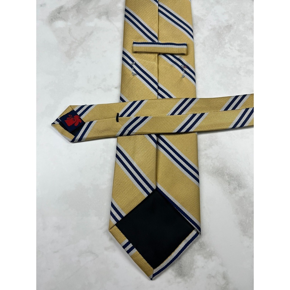 Rooster‎ Repp Silk Men's Necktie Striped Yellow Blue *Flaw Missing Brand Label - Picture 4 of 7